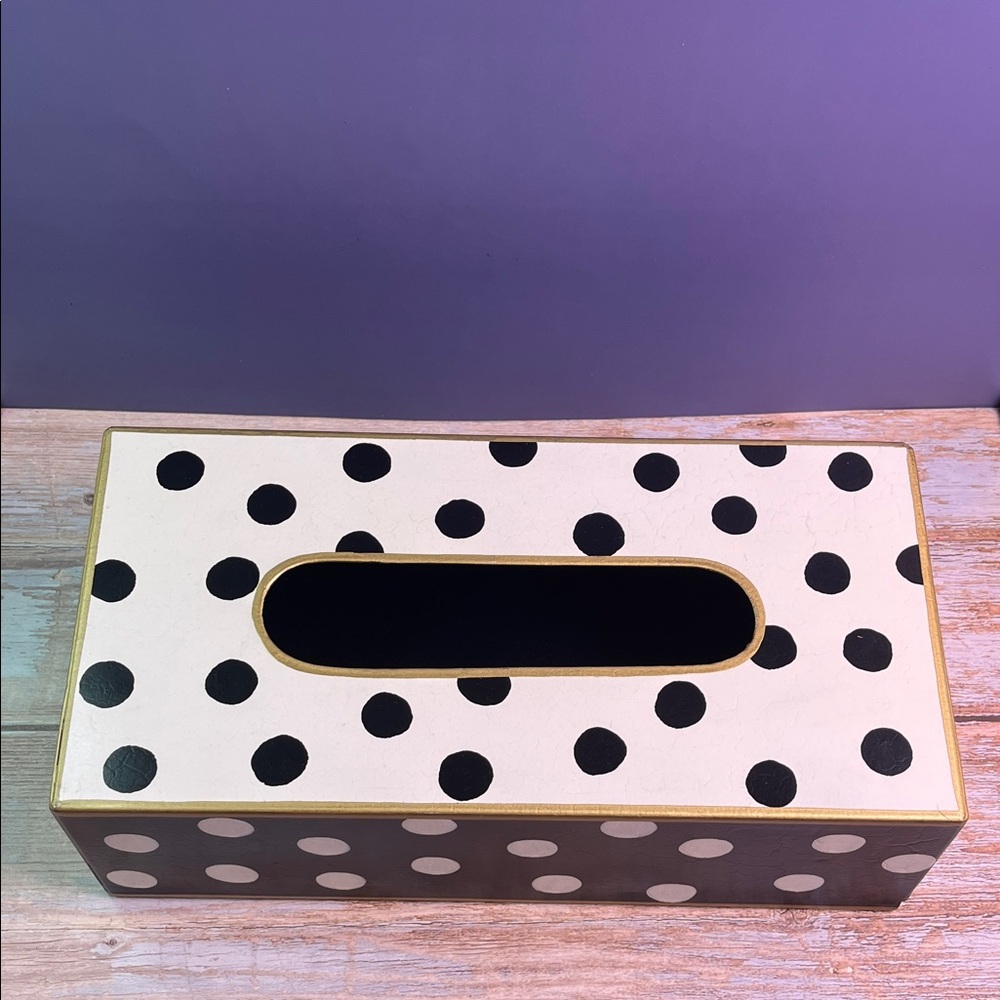 MACKENZIE-CHILDS TOLEWARE AND BRASS POLKA DOT TISSUE BOX HOLDER- RETIRED